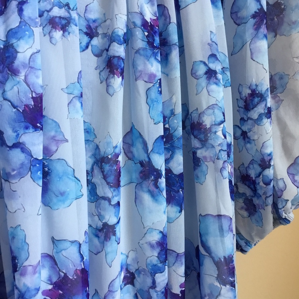 Beulah Style Blue Floral Shirred Sheer Maxi Dress Small - Picture 6 of 12